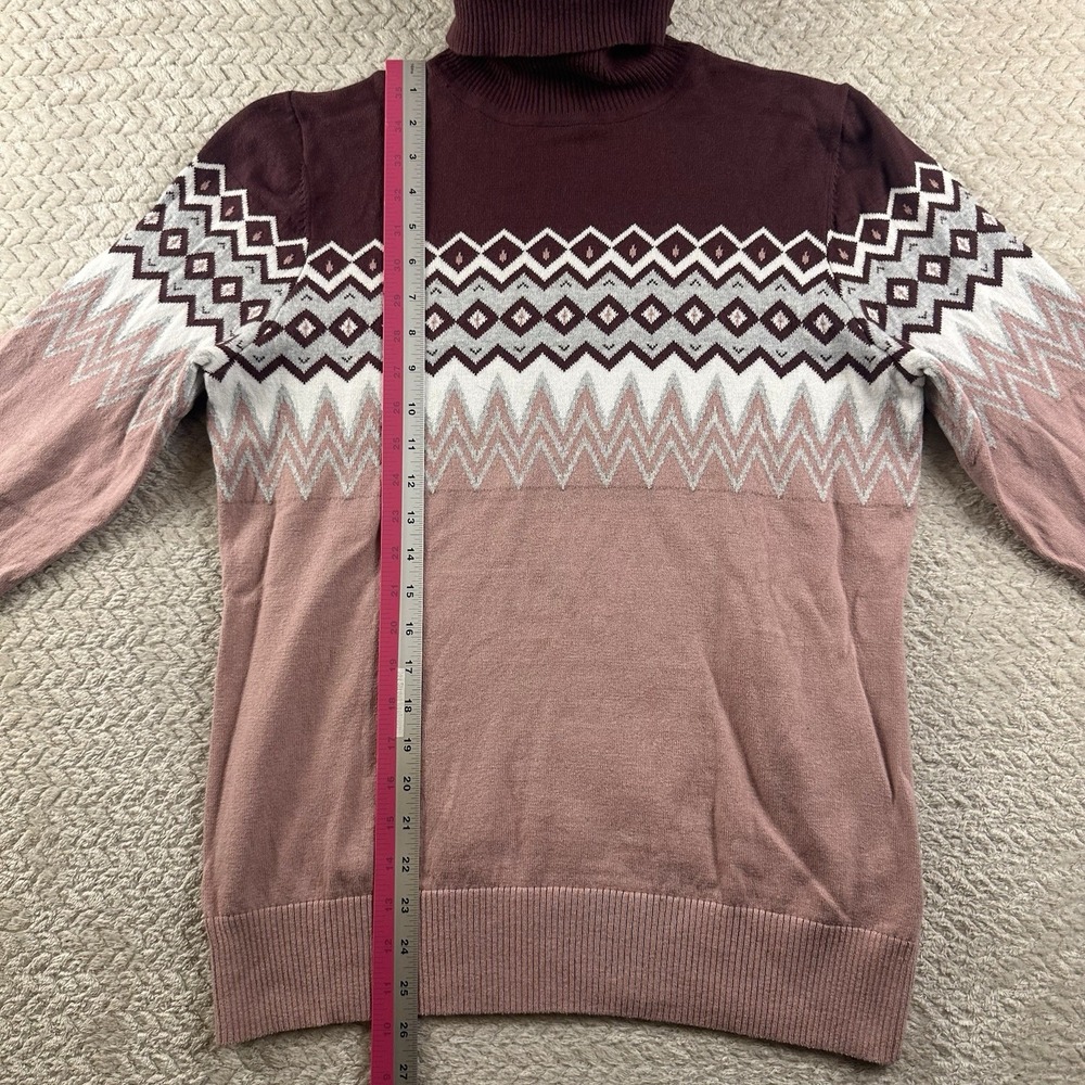 L.L. Bean Women's Fairisle Soft Cashmere Cotton Turtleneck‎ Sweater Large Cabin - Picture 6 of 10